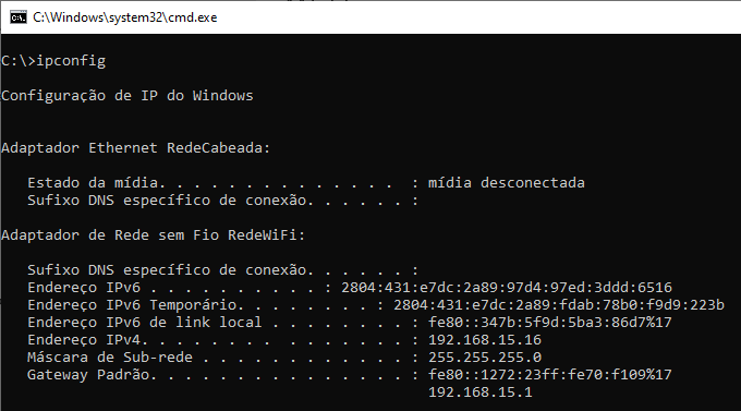 Comando Ipconfig